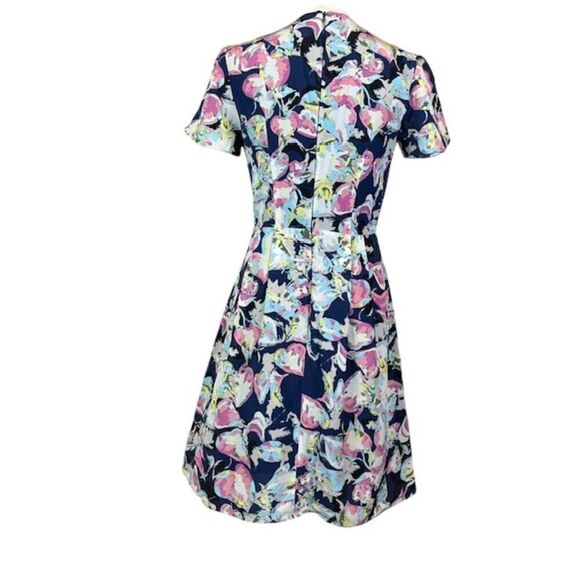 Slate & Willow Silk Mixed Blue Floral Tiered Mini Dress Back Zip Lined Size 0 - Picture 8 of 14